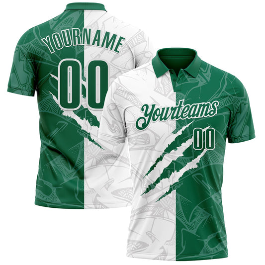 Custom Graffiti Pattern Kelly Green-White 3D Scratch Performance Polo Shirt - Main View