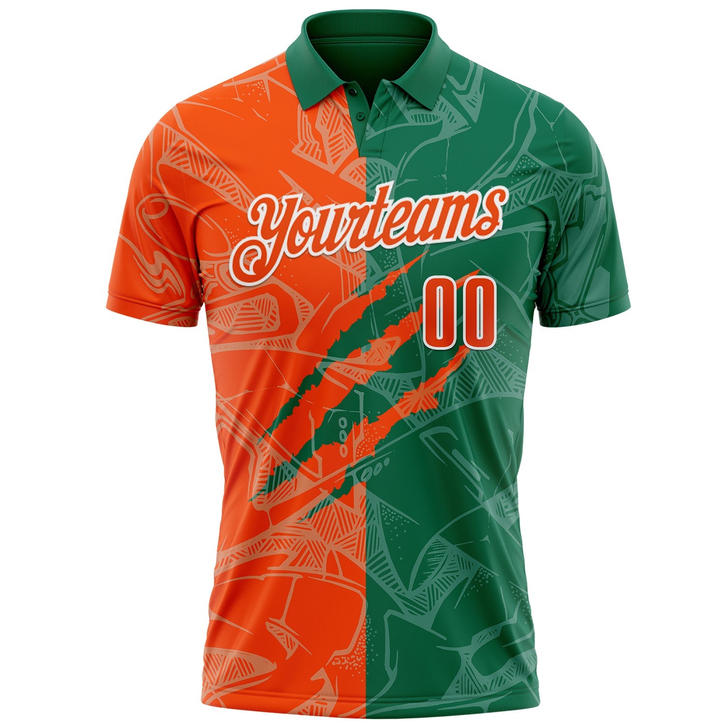 Custom Graffiti Pattern Orange Kelly Green-White 3D Scratch Performance Polo Shirt view 2