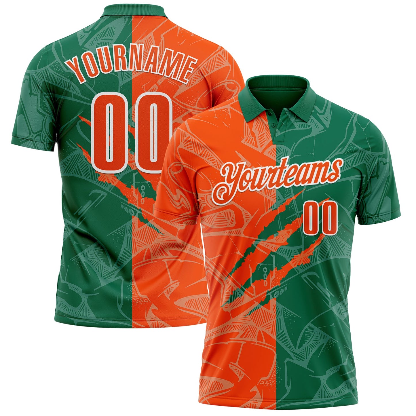 Custom Graffiti Pattern Orange Kelly Green-White 3D Scratch Performance Polo Shirt - Main View