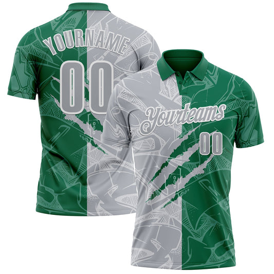 Custom Graffiti Pattern Gray Kelly Green-White 3D Scratch Performance Polo Shirt - Main View