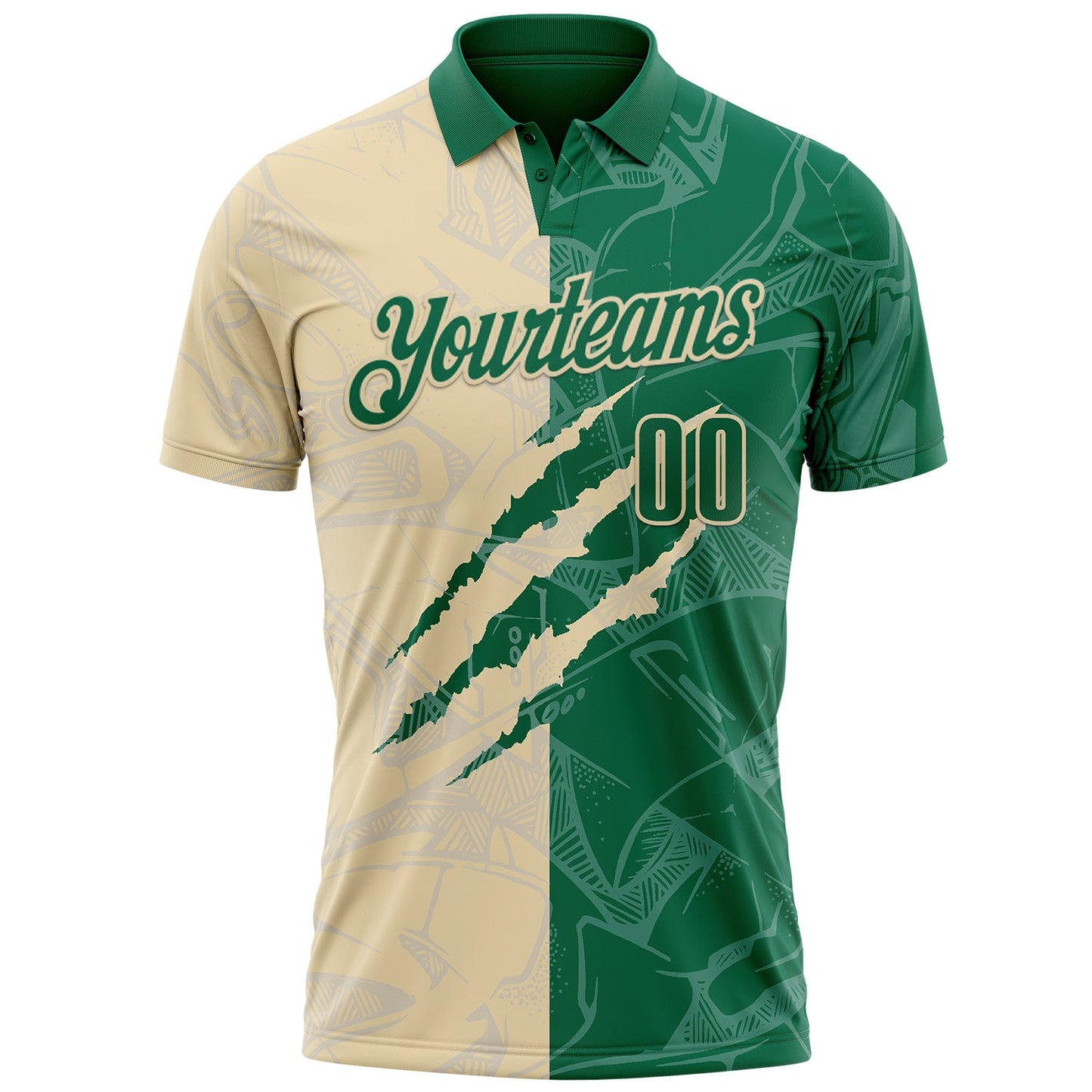 Custom Graffiti Pattern Kelly Green-Cream 3D Scratch Performance Polo Shirt view 2