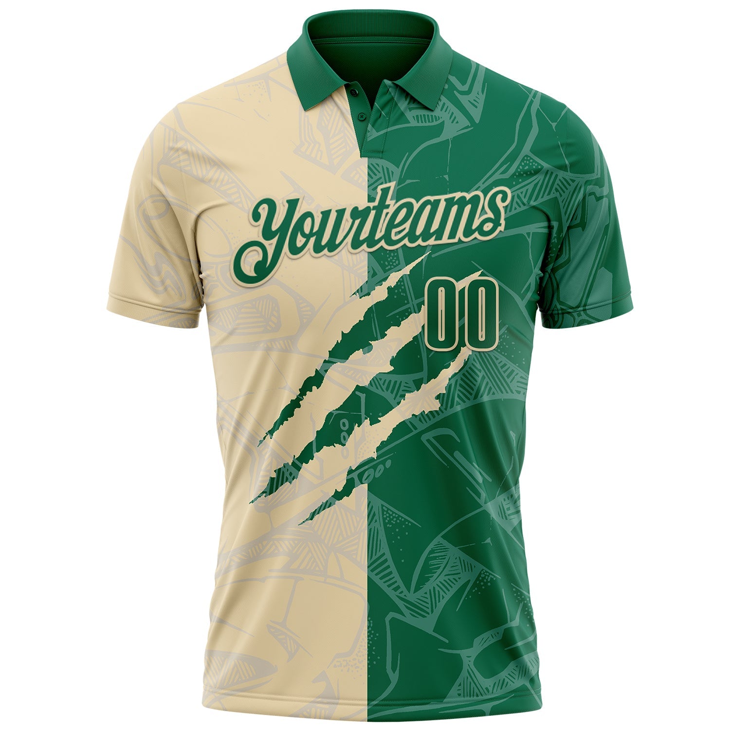 Custom Graffiti Pattern Kelly Green-Cream 3D Scratch Performance Polo Shirt view 2