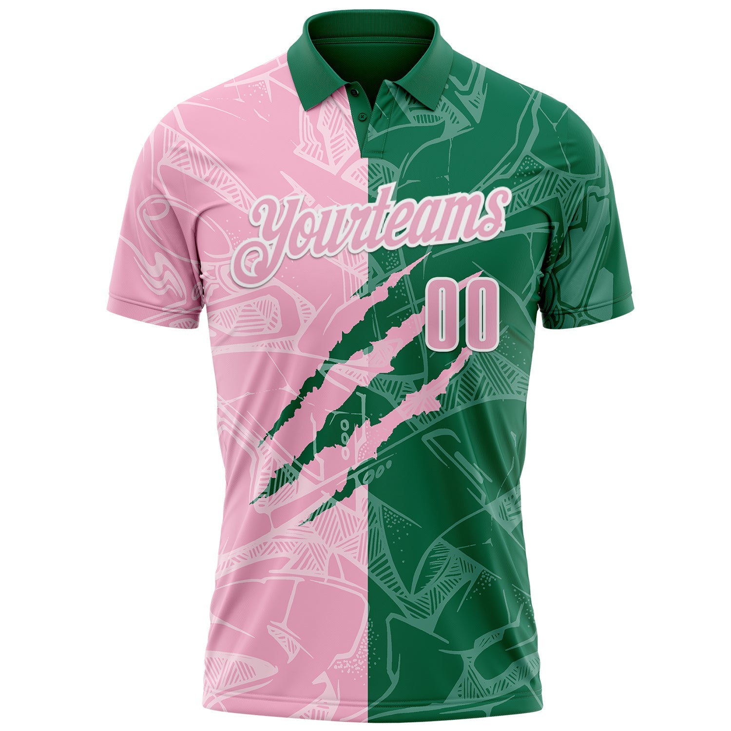 Custom Graffiti Pattern Light Pink Kelly Green-White 3D Scratch Performance Polo Shirt view 2