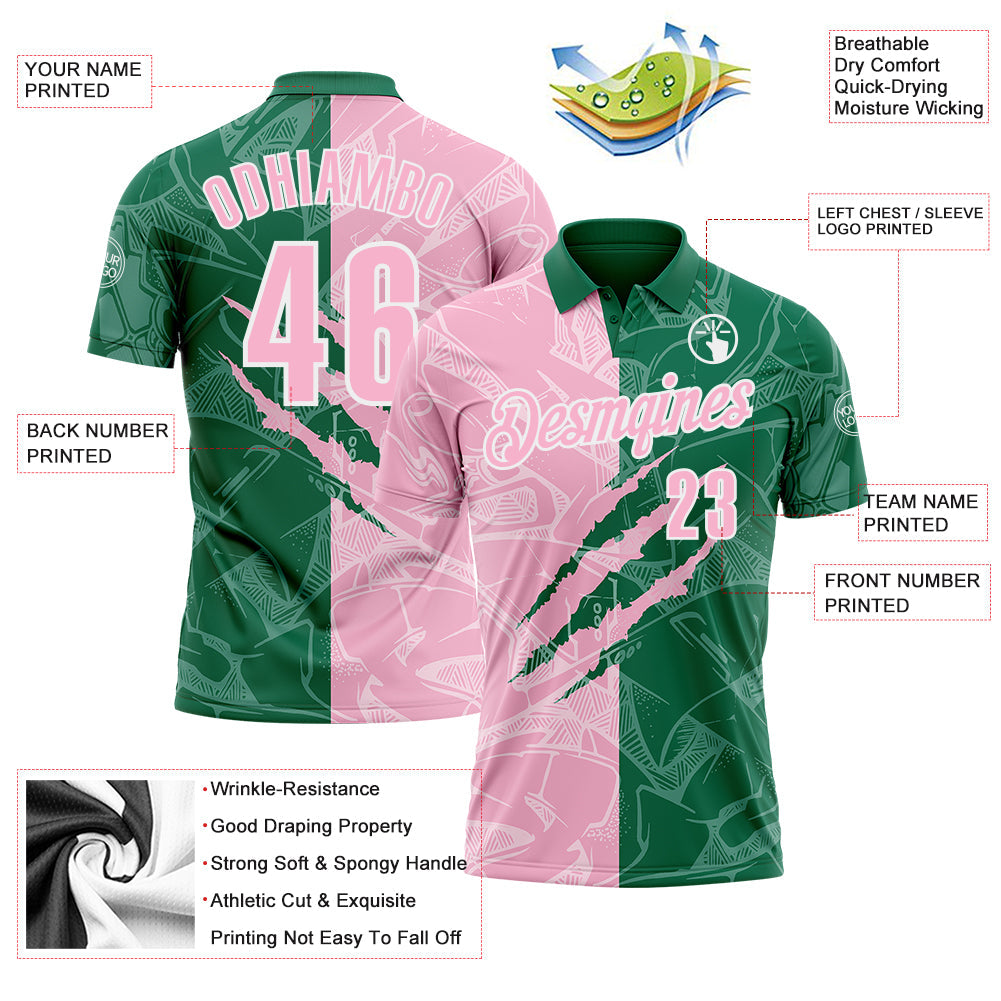 Custom Graffiti Pattern Light Pink Kelly Green-White 3D Scratch Performance Polo Shirt view 3