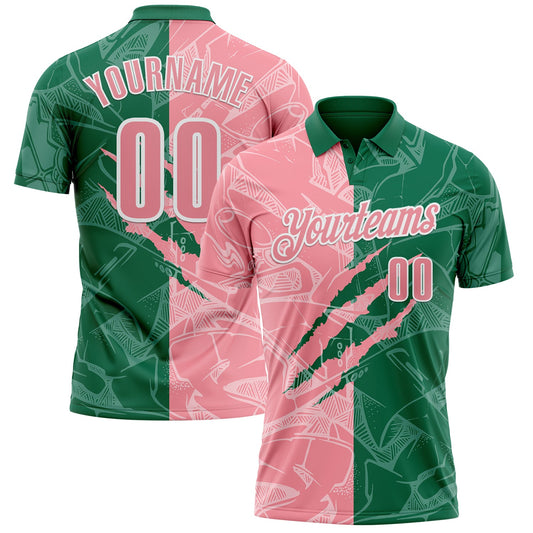 Custom Graffiti Pattern Medium Pink Kelly Green-White 3D Scratch Performance Polo Shirt - Main View