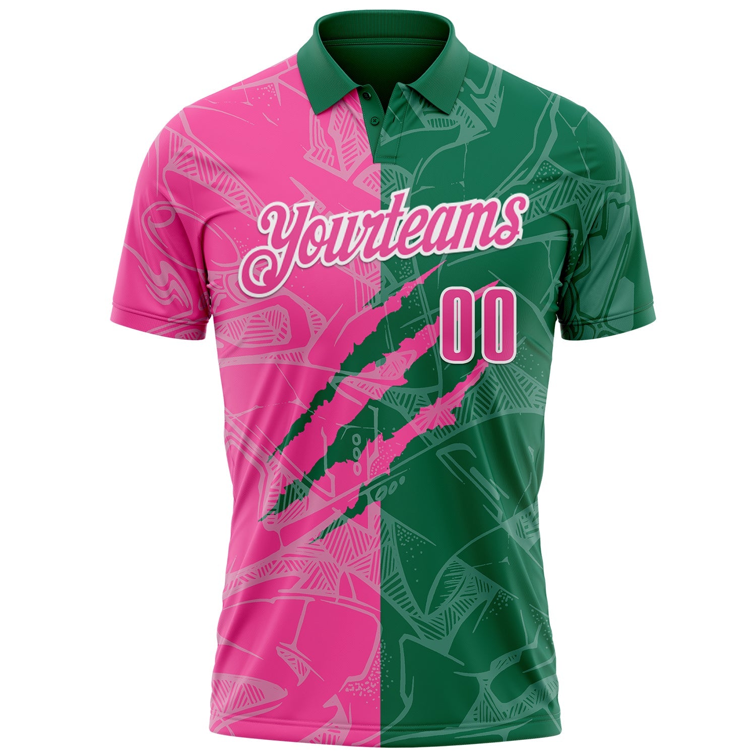 Custom Graffiti Pattern Pink Kelly Green-White 3D Scratch Performance Polo Shirt view 2