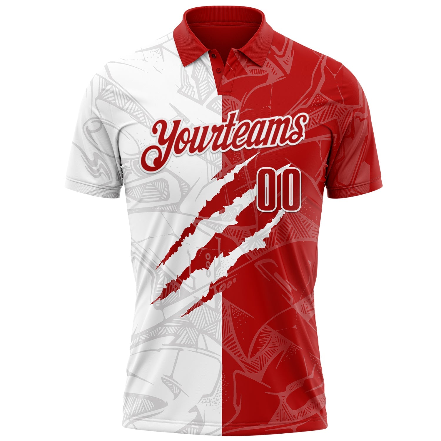 Custom Graffiti Pattern Red-White 3D Scratch Performance Polo Shirt view 2