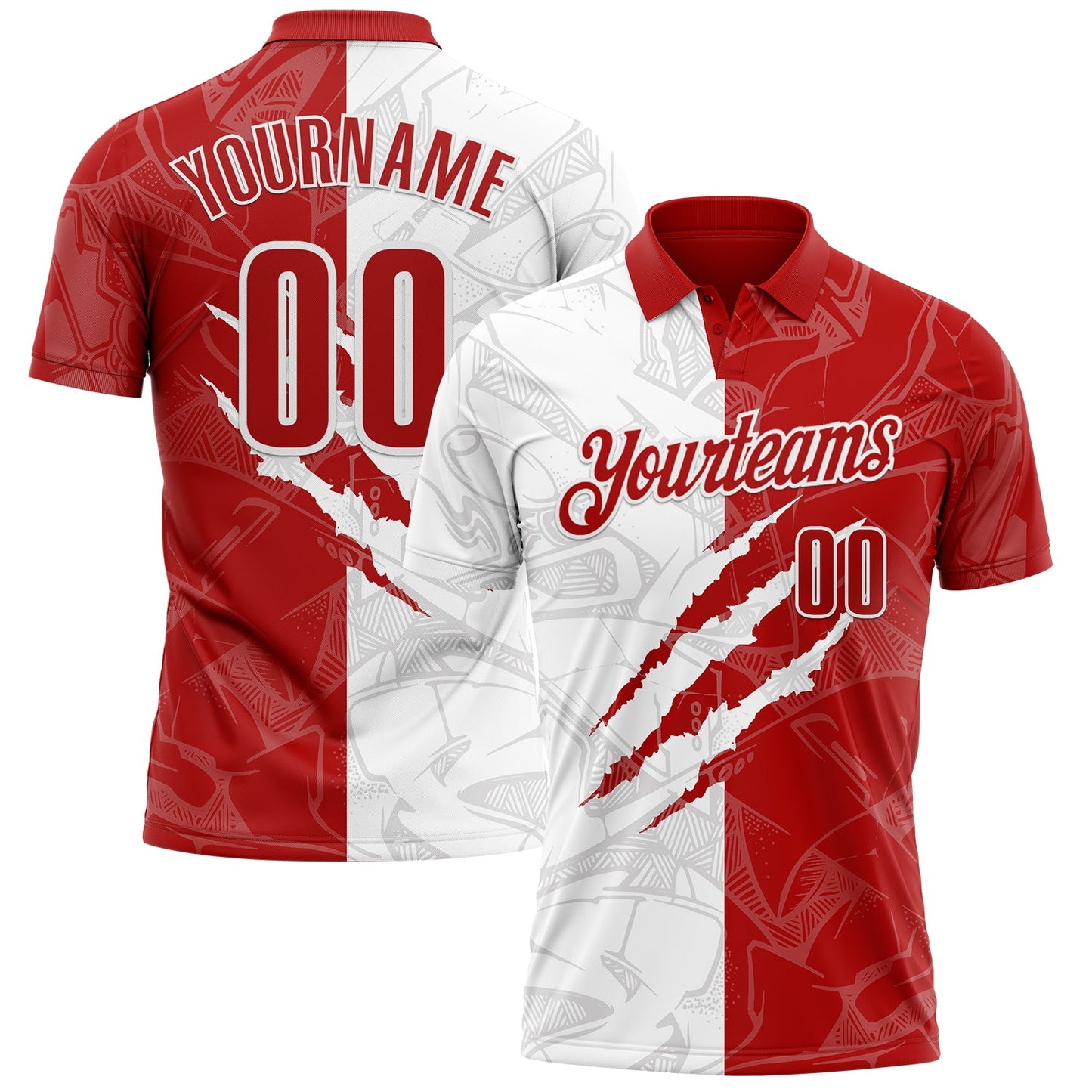 Custom Graffiti Pattern Red-White 3D Scratch Performance Polo Shirt - Main View