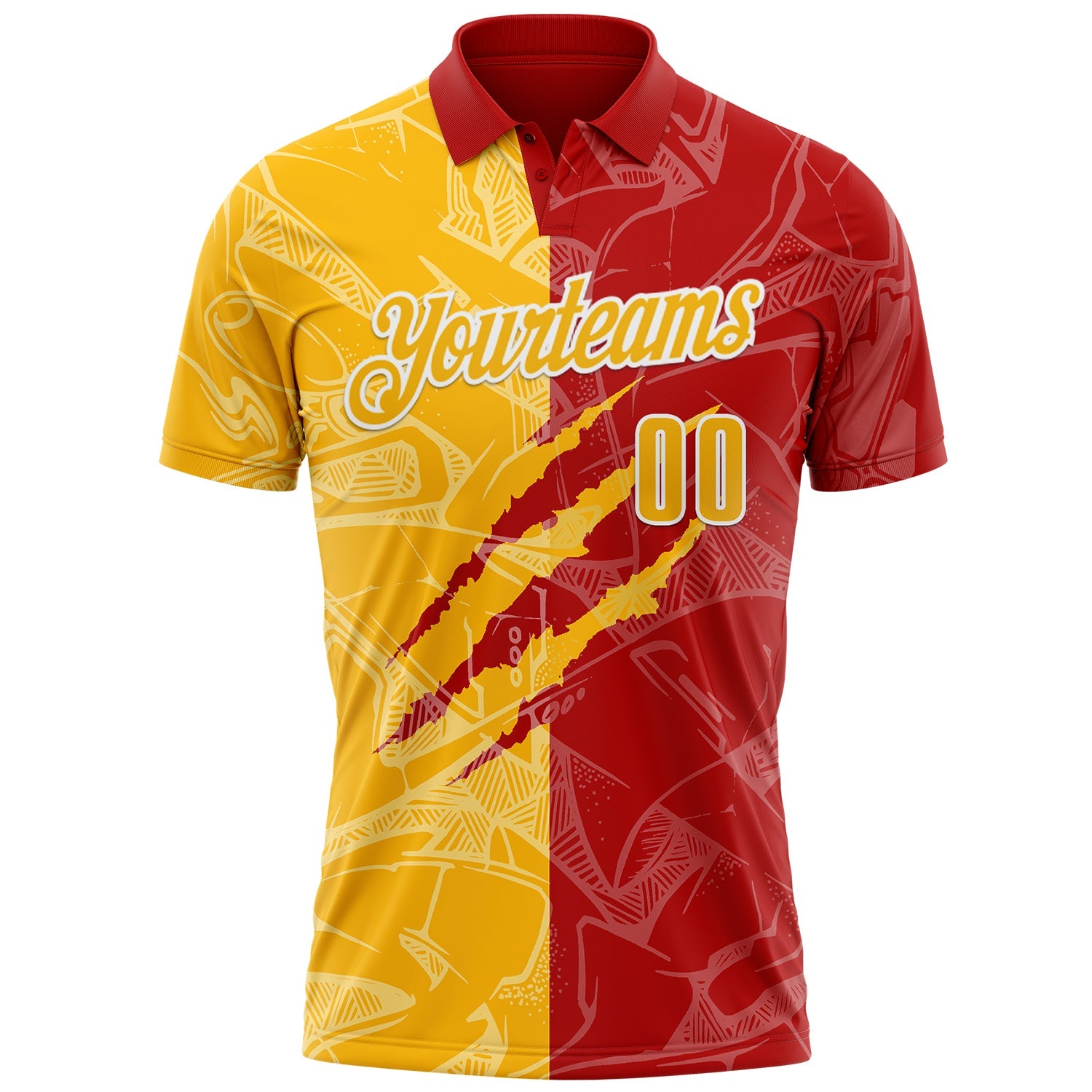 Custom Graffiti Pattern Gold Red-White 3D Scratch Performance Polo Shirt view 2