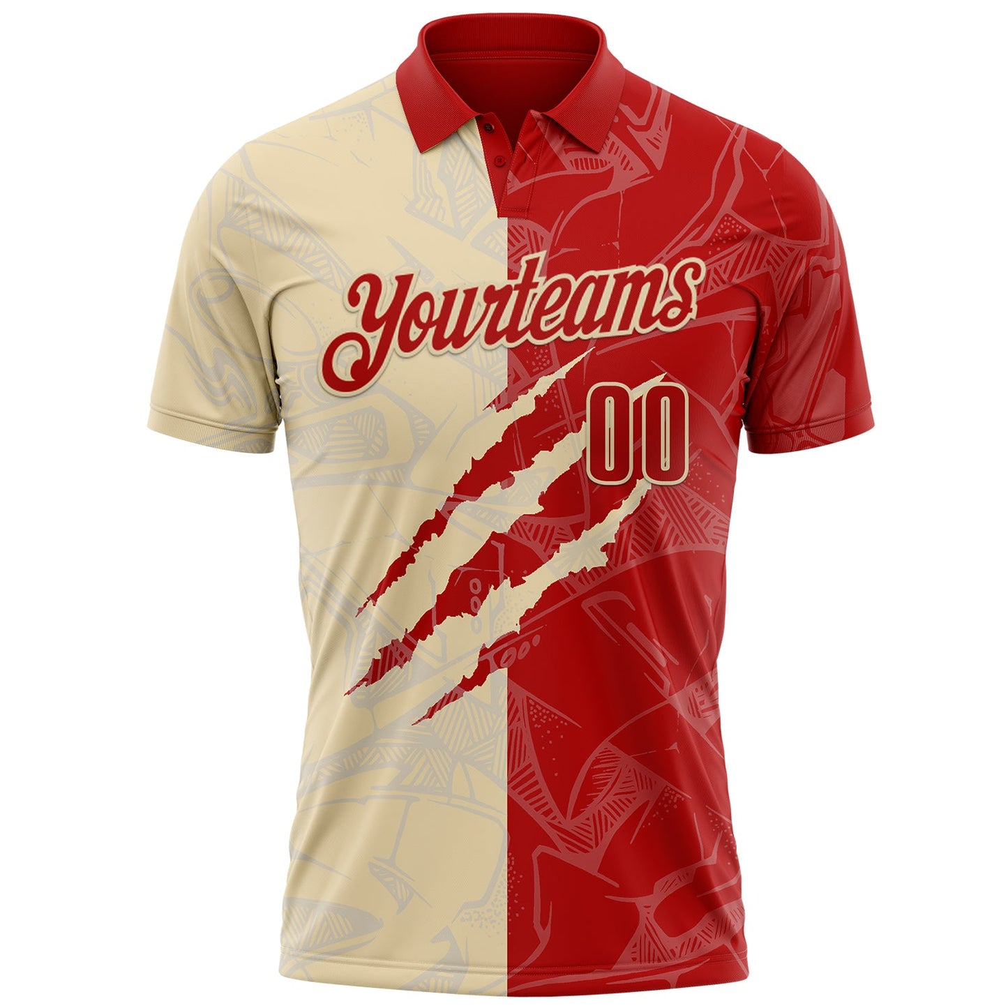 Custom Graffiti Pattern Red-Cream 3D Scratch Performance Polo Shirt view 2