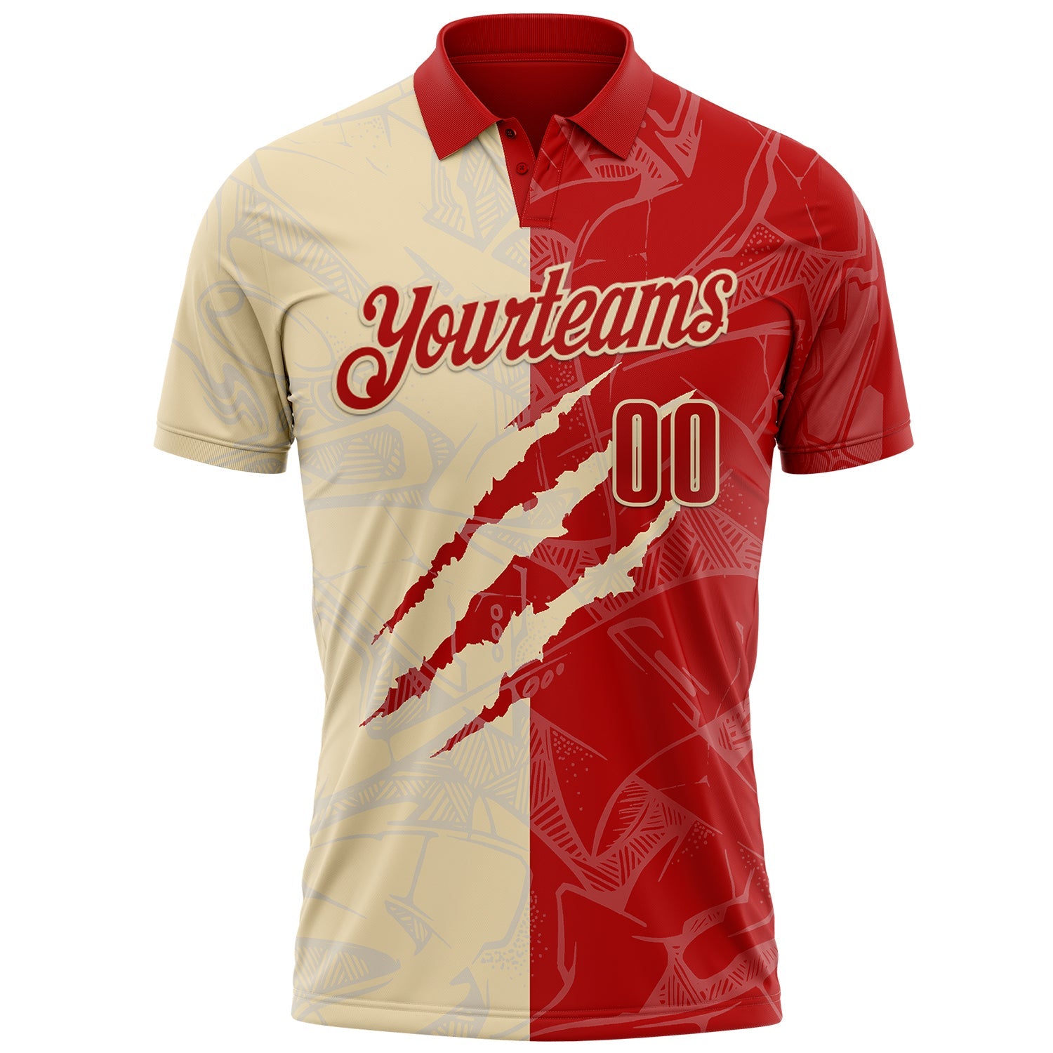 Custom Graffiti Pattern Red-Cream 3D Scratch Performance Polo Shirt view 2
