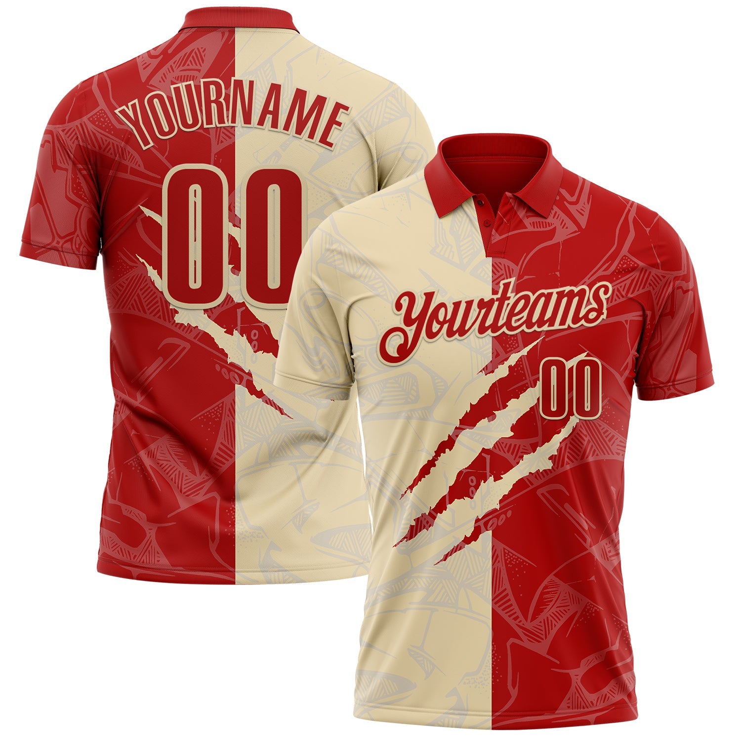 Custom Graffiti Pattern Red-Cream 3D Scratch Performance Polo Shirt - Main View