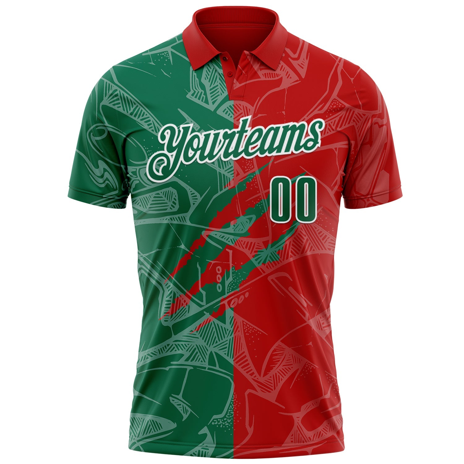 Custom Graffiti Pattern Kelly Green Red-White 3D Scratch Performance Polo Shirt view 2