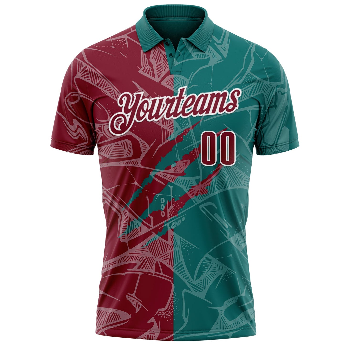 Custom Graffiti Pattern Crimson Teal-White 3D Scratch Performance Polo Shirt view 2