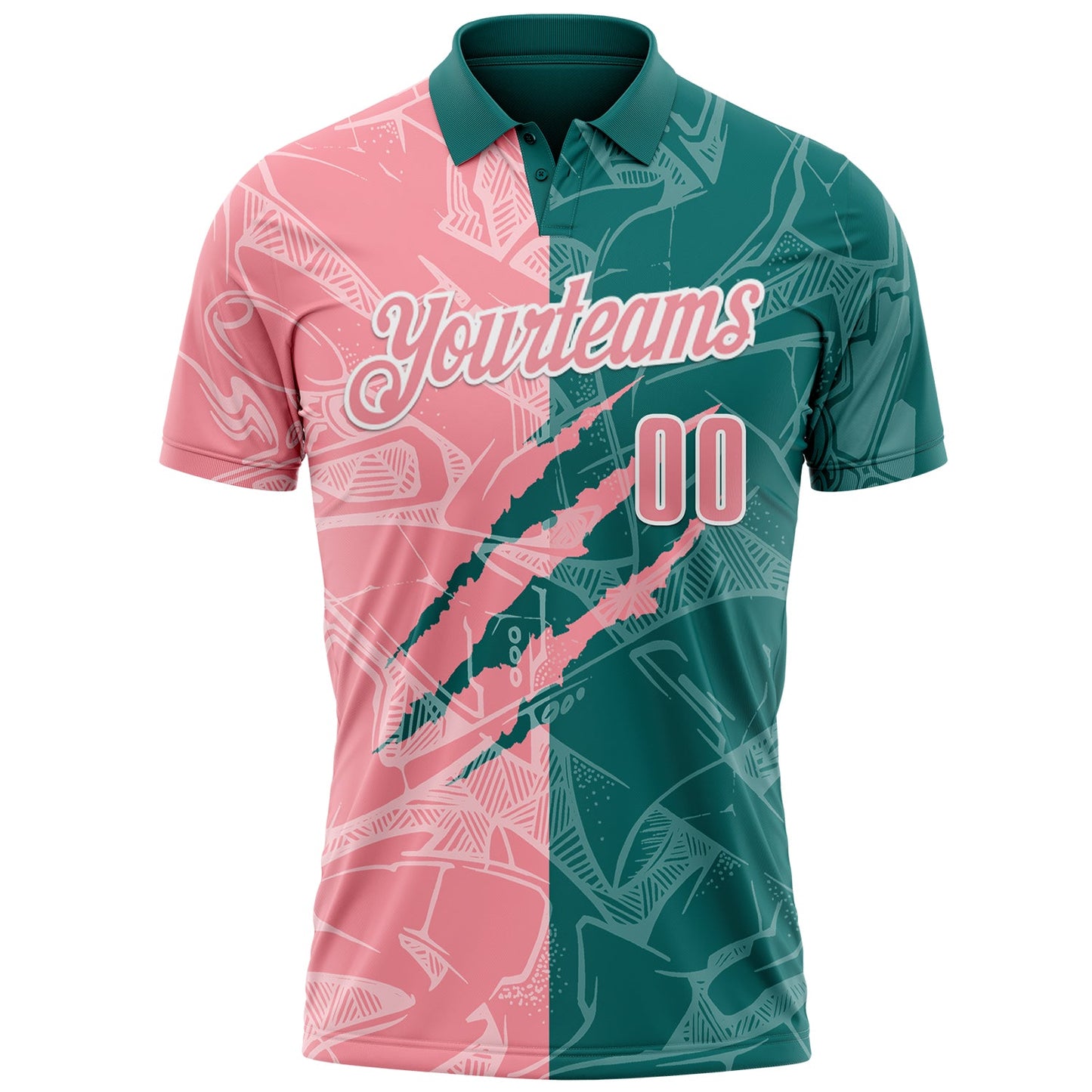 Custom Graffiti Pattern Medium Pink Teal-White 3D Scratch Performance Polo Shirt view 2