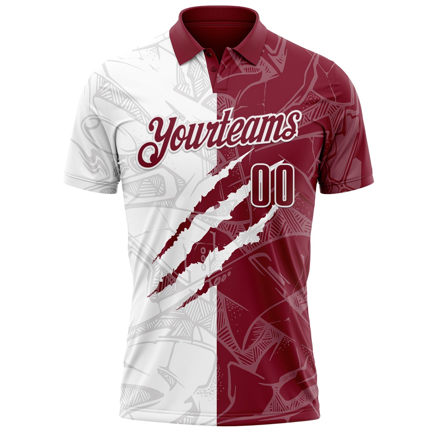 Custom Graffiti Pattern Crimson-White 3D Scratch Performance Polo Shirt view 2