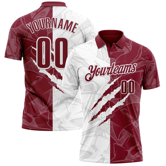 Custom Graffiti Pattern Crimson-White 3D Scratch Performance Polo Shirt - Main View