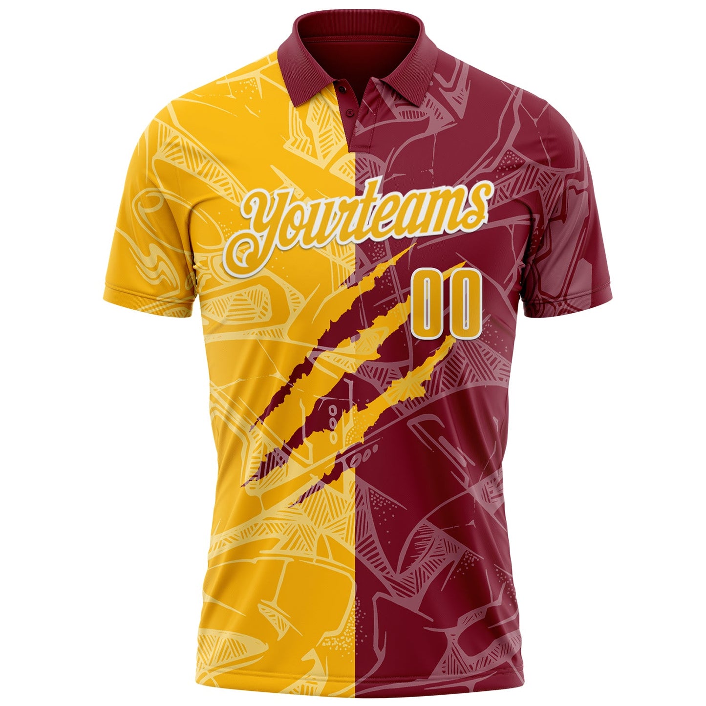 Custom Graffiti Pattern Gold Crimson-White 3D Scratch Performance Polo Shirt view 2