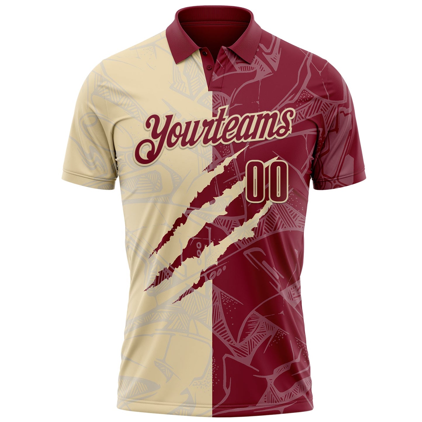Custom Graffiti Pattern Crimson-Cream 3D Scratch Performance Polo Shirt view 2