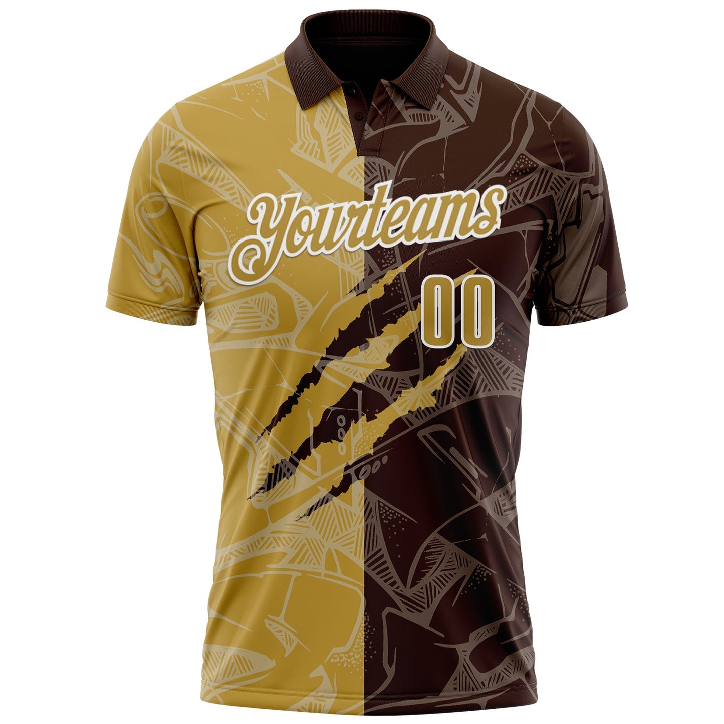 Custom Graffiti Pattern Old Gold Brown-White 3D Scratch Performance Polo Shirt view 2