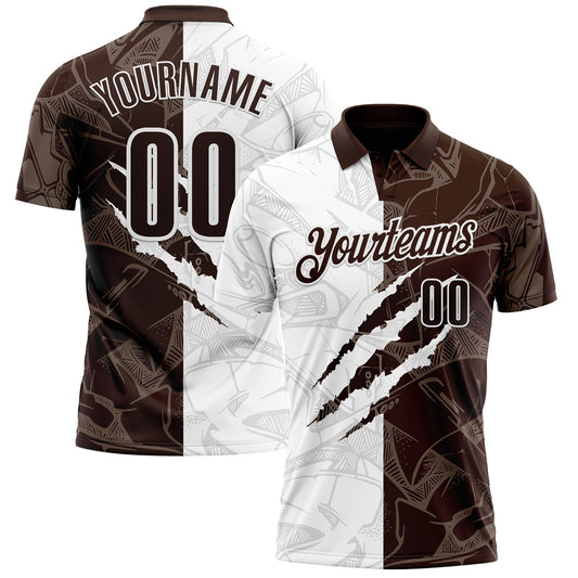 Custom Graffiti Pattern Brown-White 3D Scratch Performance Polo Shirt - Main View