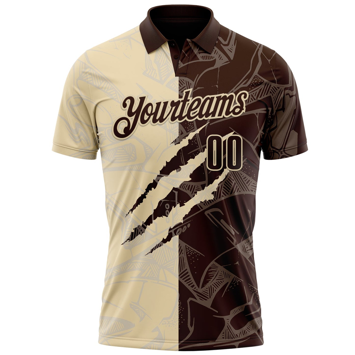 Custom Graffiti Pattern Brown-Cream 3D Scratch Performance Polo Shirt view 2