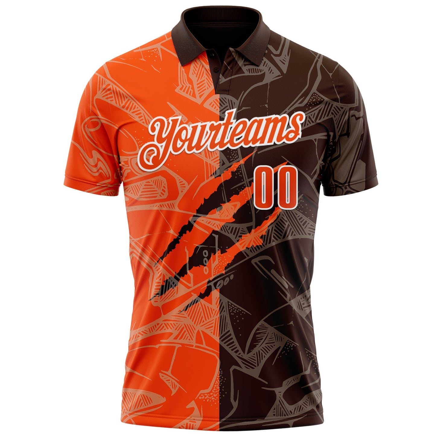 Custom Graffiti Pattern Orange Brown-White 3D Scratch Performance Polo Shirt view 2