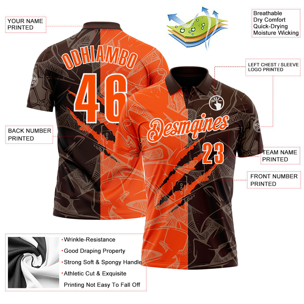 Custom Graffiti Pattern Orange Brown-White 3D Scratch Performance Polo Shirt view 3