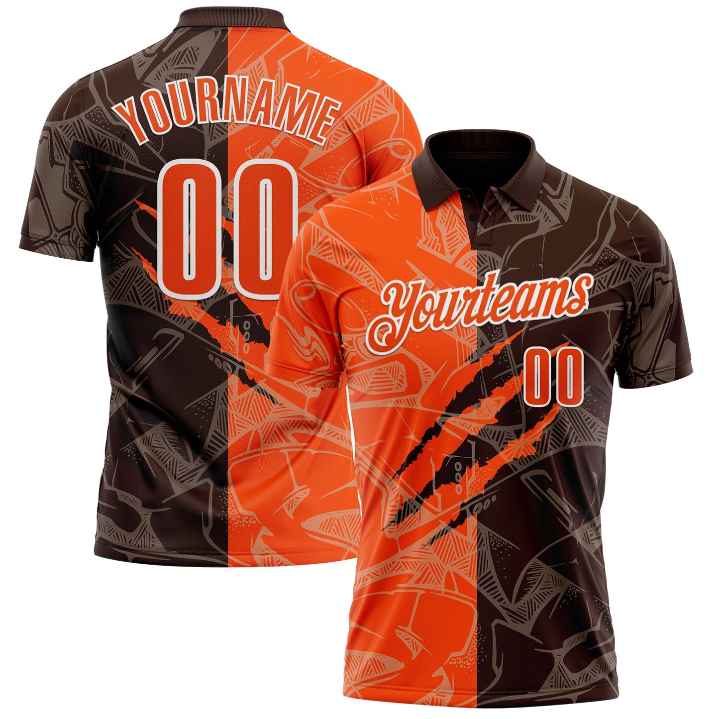 Custom Graffiti Pattern Orange Brown-White 3D Scratch Performance Polo Shirt - Main View