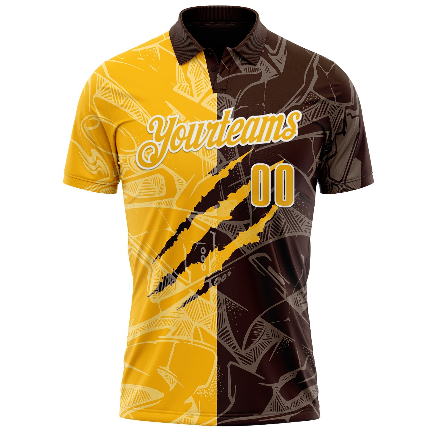 Custom Graffiti Pattern Gold Brown-White 3D Scratch Performance Polo Shirt view 2