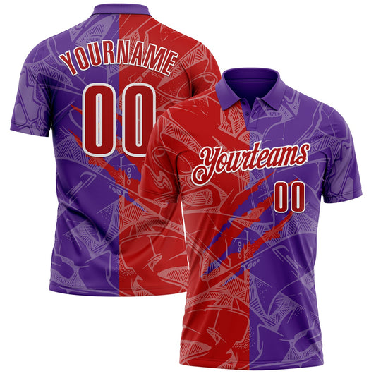 Custom Graffiti Pattern Red Purple-White 3D Scratch Performance Polo Shirt - Main View