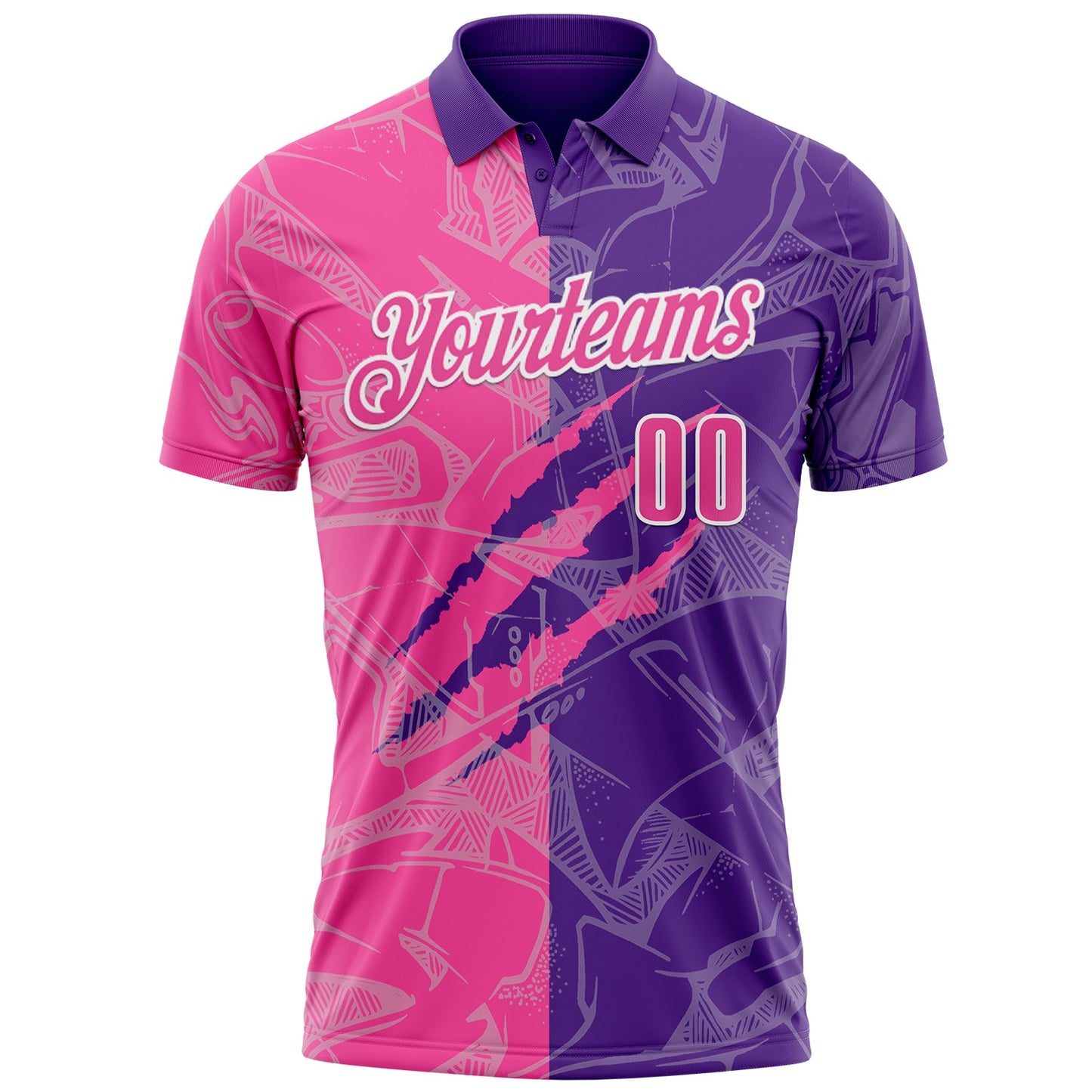 Custom Graffiti Pattern Pink Purple-White 3D Scratch Performance Polo Shirt view 2