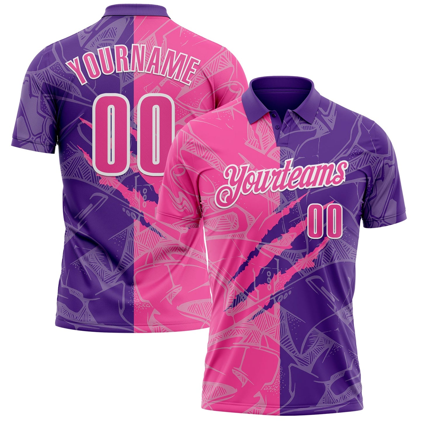 Custom Graffiti Pattern Pink Purple-White 3D Scratch Performance Polo Shirt - Main View