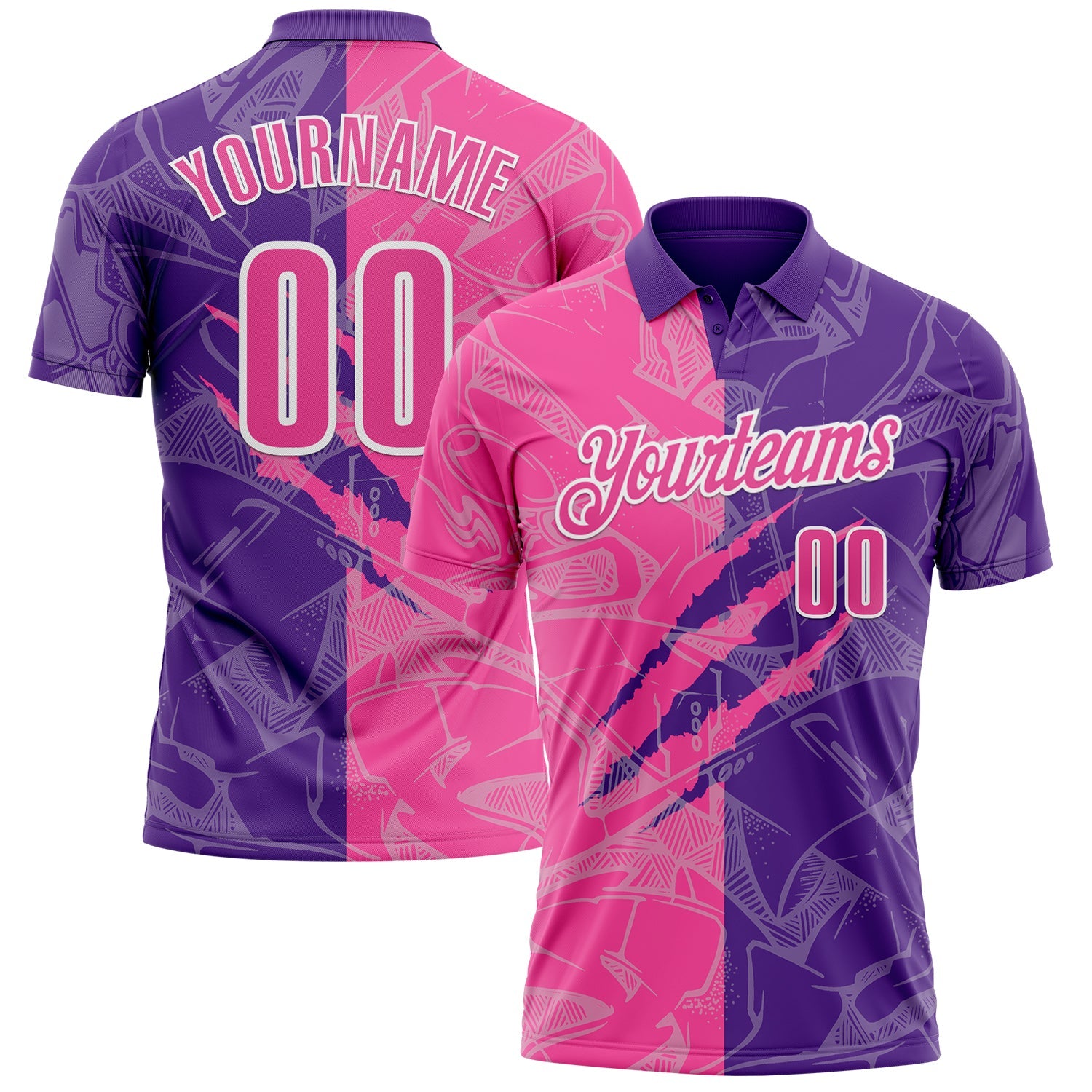 Custom Graffiti Pattern Pink Purple-White 3D Scratch Performance Polo Shirt - Main View
