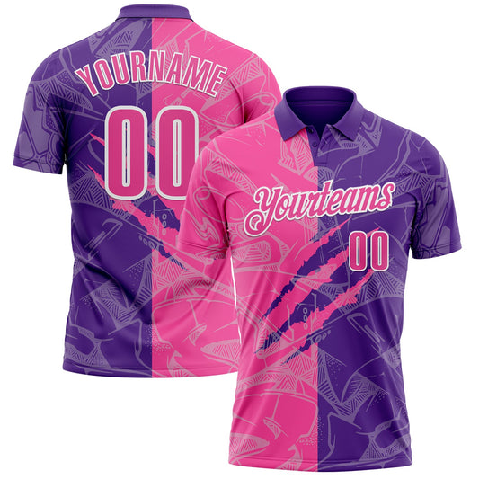 Custom Graffiti Pattern Pink Purple-White 3D Scratch Performance Polo Shirt - Main View