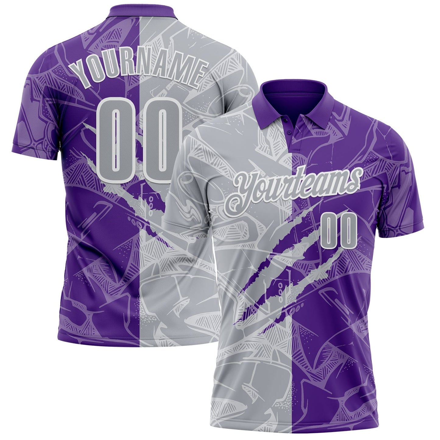 Custom Graffiti Pattern Gray Purple-White 3D Scratch Performance Polo Shirt - Main View