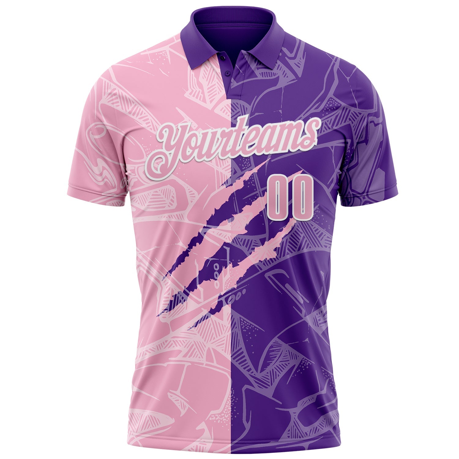Custom Graffiti Pattern Light Pink Purple-White 3D Scratch Performance Polo Shirt view 2