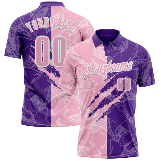 Custom Graffiti Pattern Light Pink Purple-White 3D Scratch Performance Polo Shirt - Main View