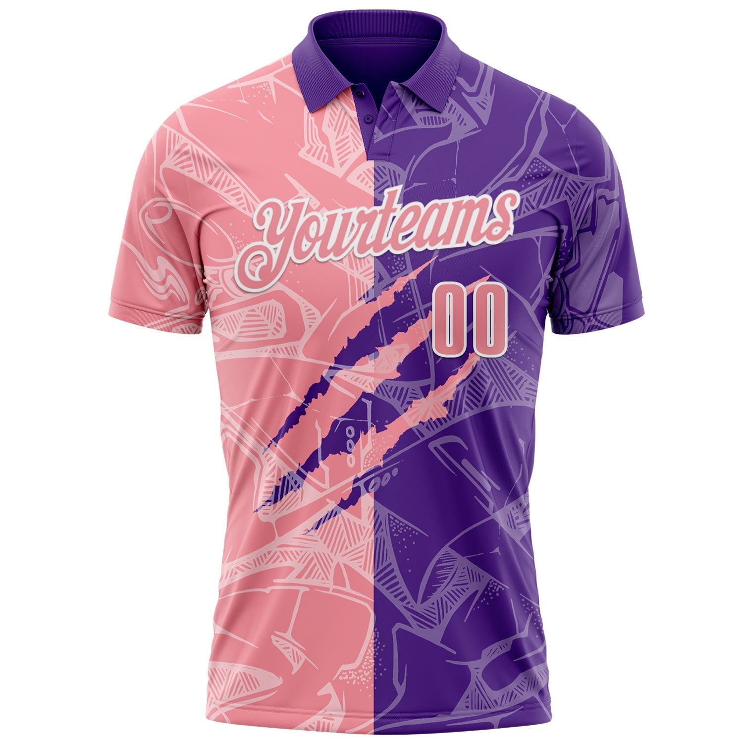 Custom Graffiti Pattern Medium Pink Purple-White 3D Scratch Performance Polo Shirt view 2