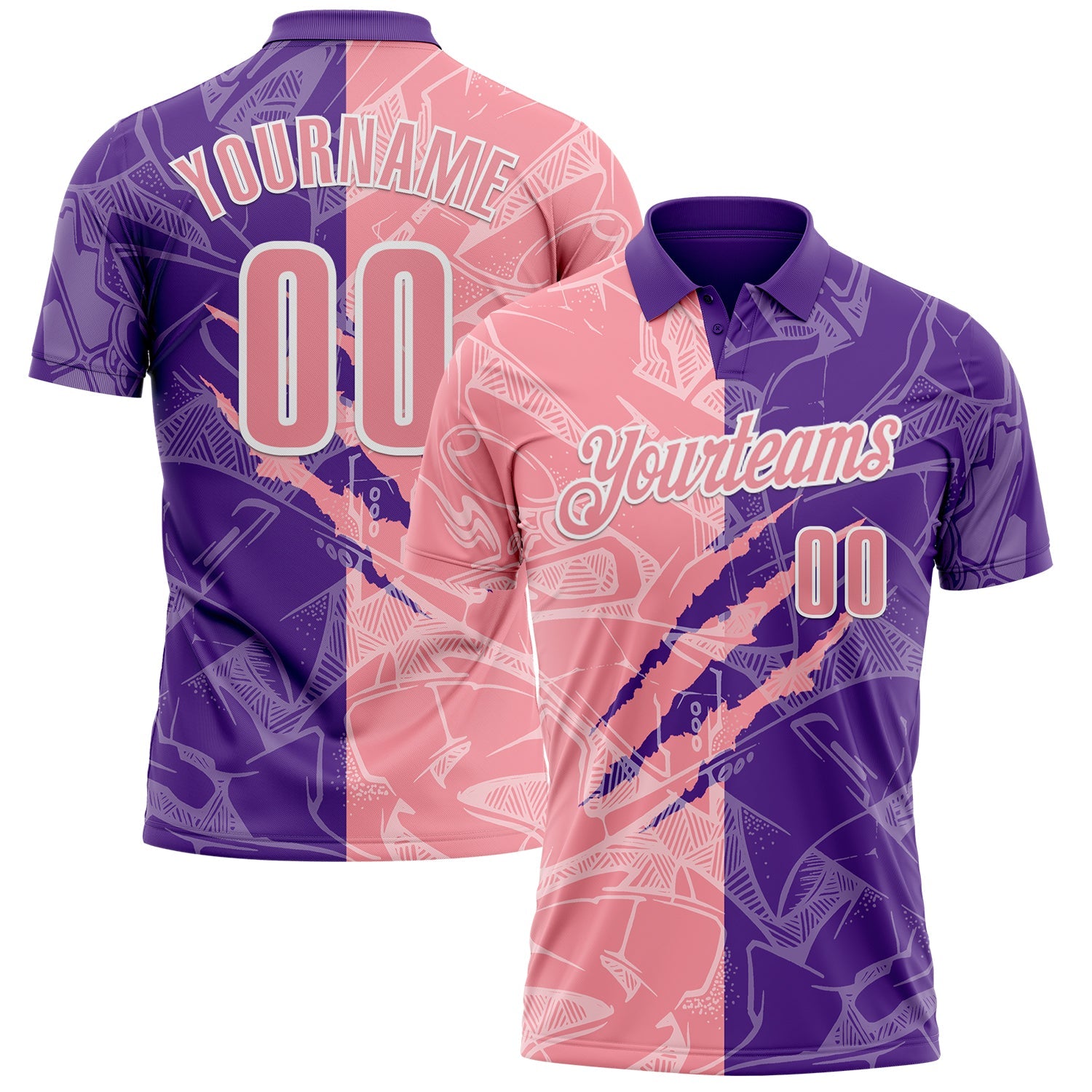 Custom Graffiti Pattern Medium Pink Purple-White 3D Scratch Performance Polo Shirt - Main View