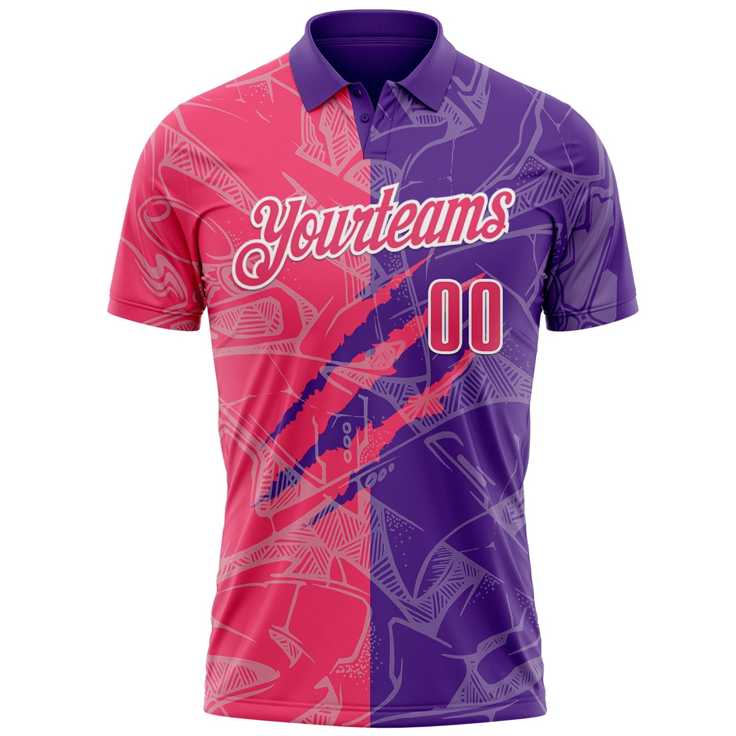 Custom Graffiti Pattern Neon Pink Purple-White 3D Scratch Performance Polo Shirt view 2