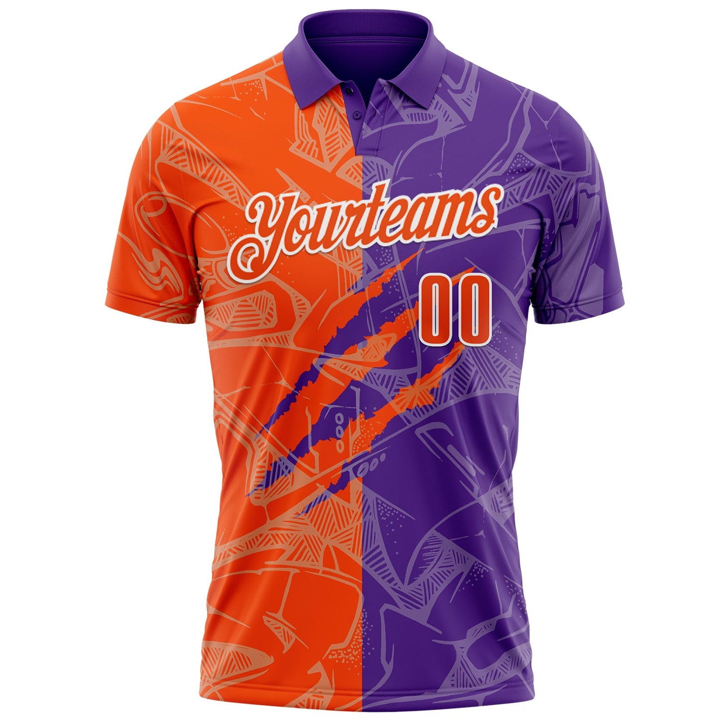 Custom Graffiti Pattern Orange Purple-White 3D Scratch Performance Polo Shirt view 2