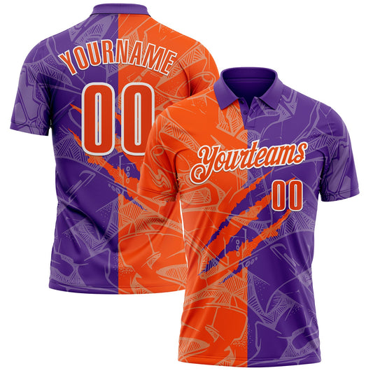 Custom Graffiti Pattern Orange Purple-White 3D Scratch Performance Polo Shirt - Main View
