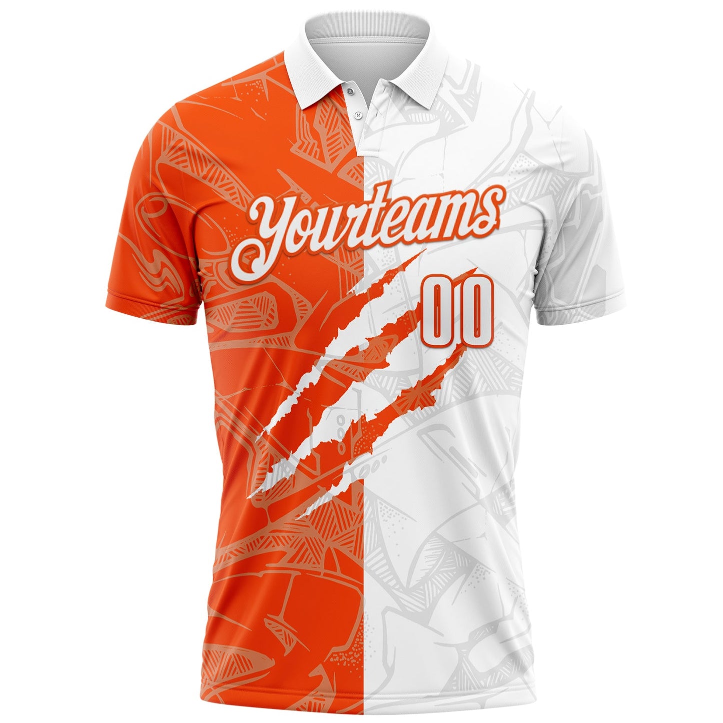 Custom Graffiti Pattern White-Orange 3D Scratch Performance Polo Shirt view 2