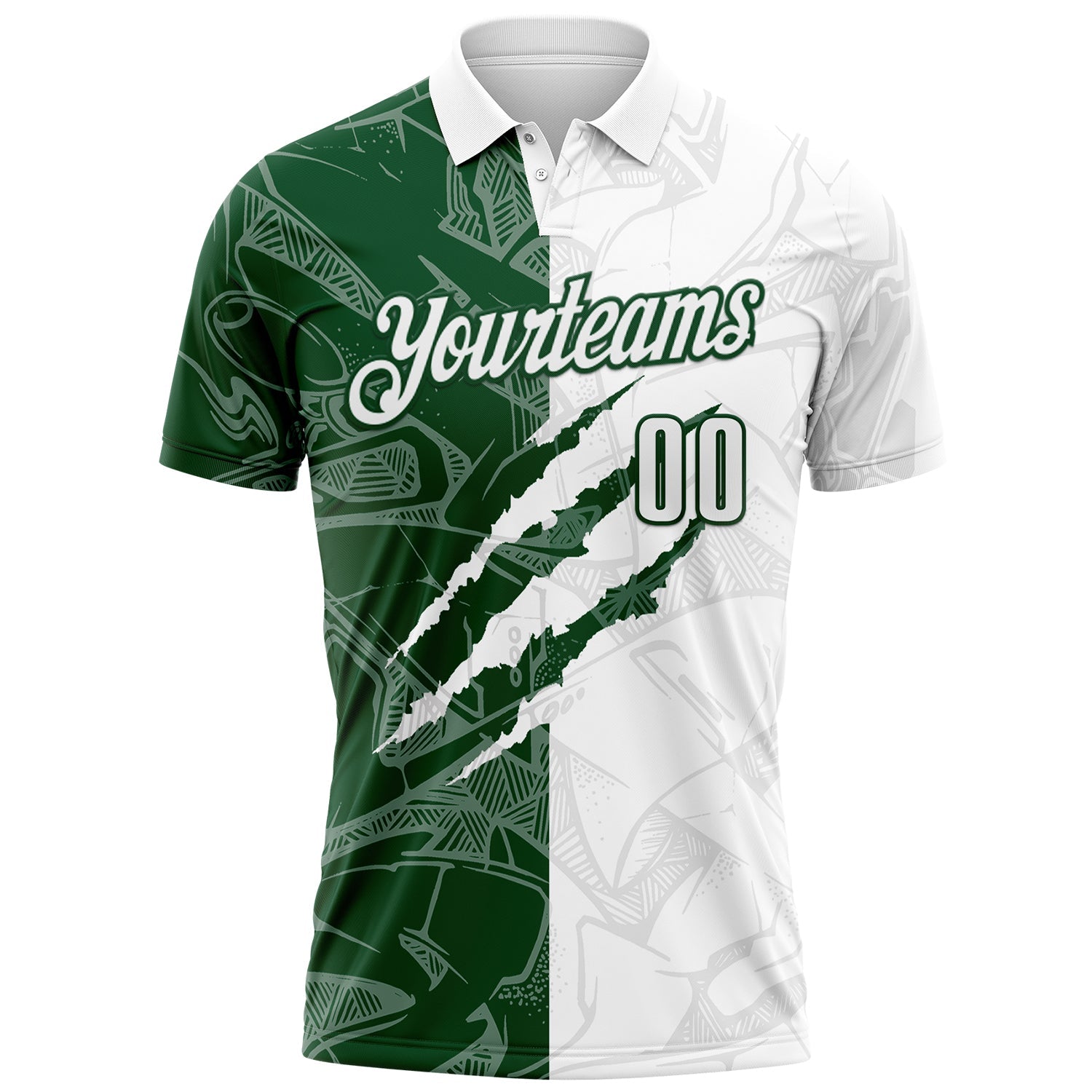 Custom Graffiti Pattern White-Green 3D Scratch Performance Polo Shirt view 2
