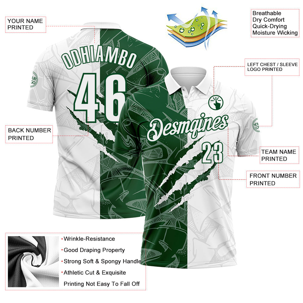 Custom Graffiti Pattern White-Green 3D Scratch Performance Polo Shirt view 3
