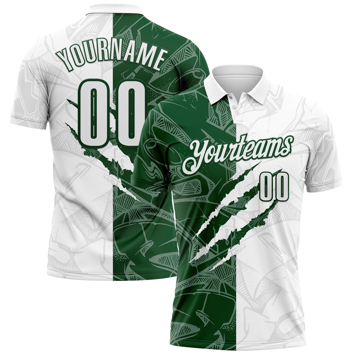 Custom Graffiti Pattern White-Green 3D Scratch Performance Polo Shirt - Main View