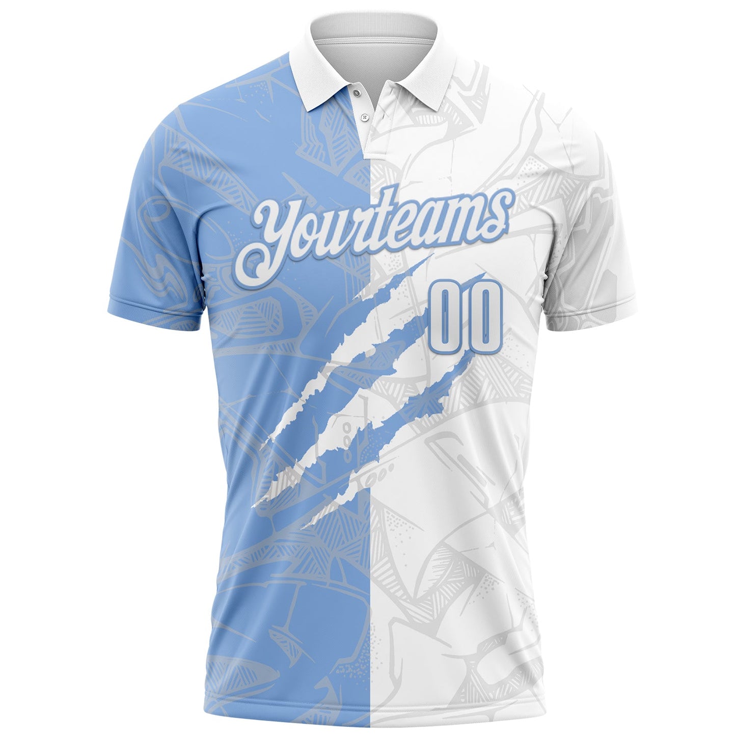 Custom Graffiti Pattern White-Light Blue 3D Scratch Performance Polo Shirt view 2