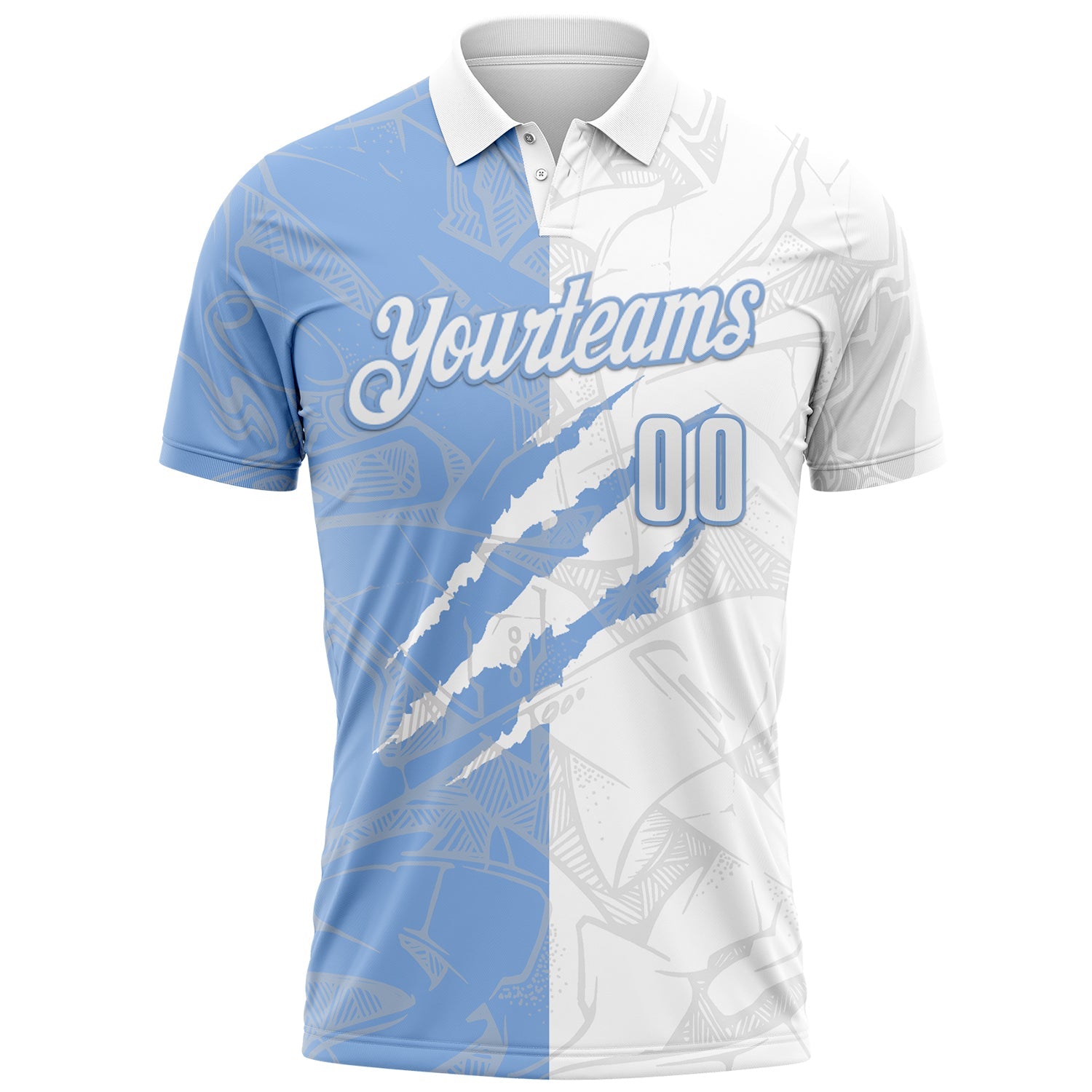 Custom Graffiti Pattern White-Light Blue 3D Scratch Performance Polo Shirt view 2