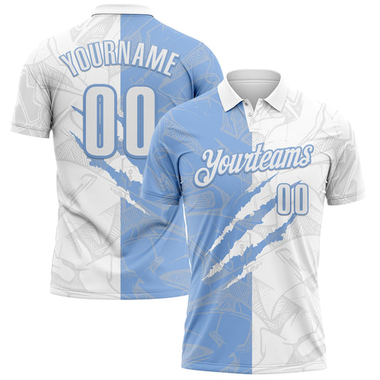 Custom Graffiti Pattern White-Light Blue 3D Scratch Performance Polo Shirt - Main View